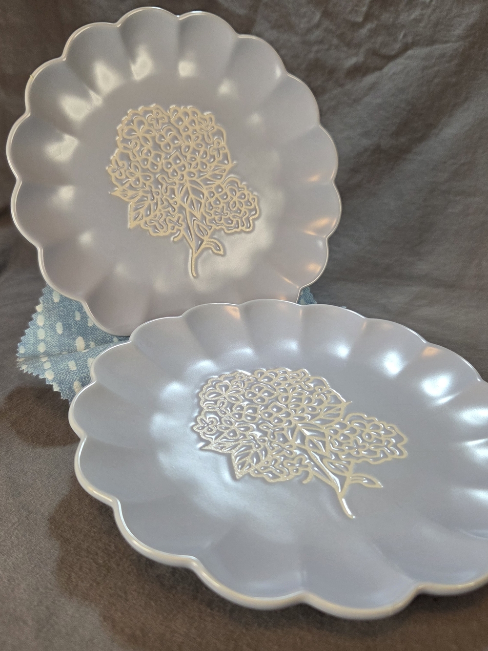 ​SDS for HD Sewing Down South Blue Hydrangea Scalloped Salad Dessert Plates Pair